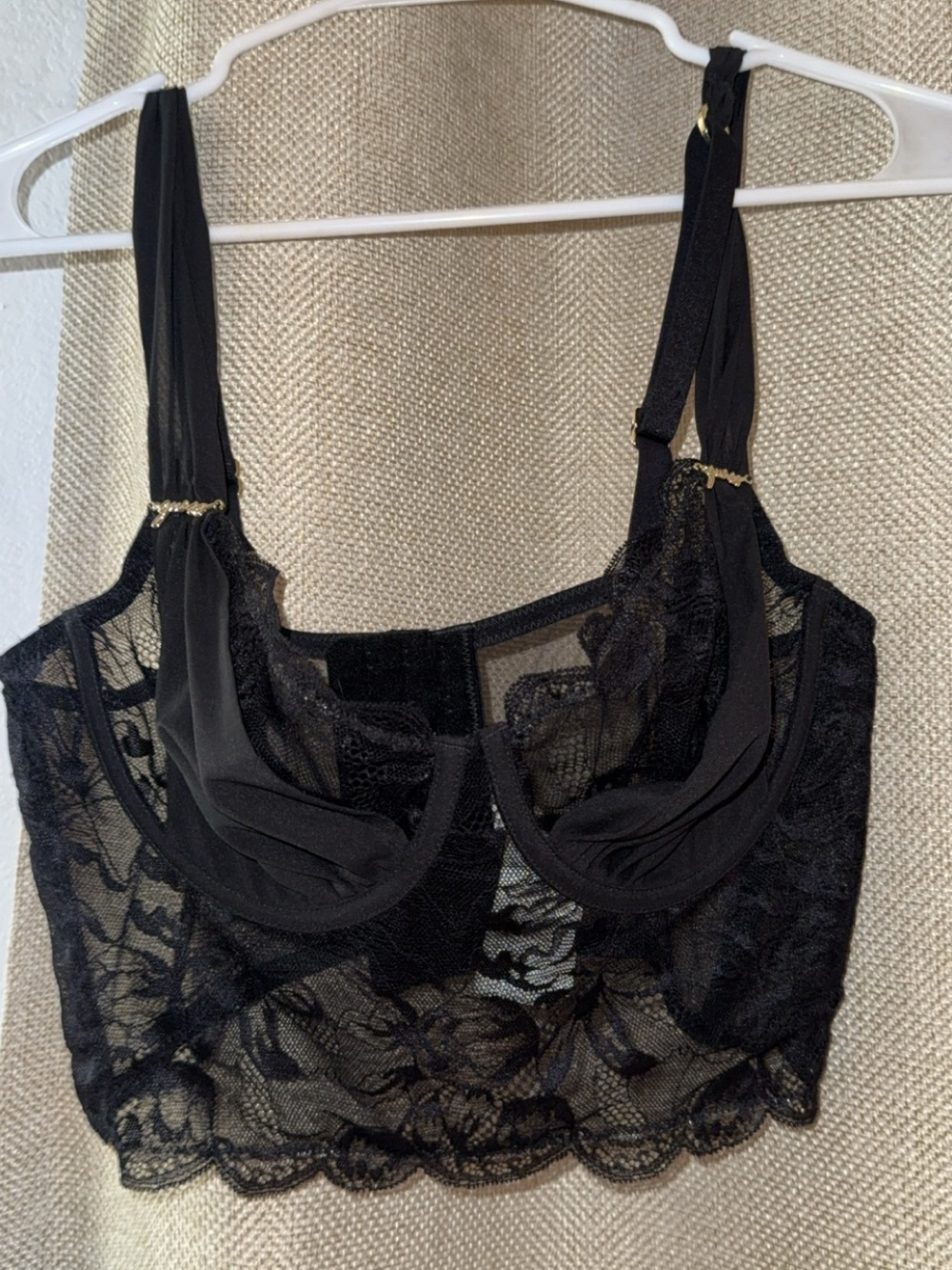 Guess Black Lace Underwire Longline Bralette